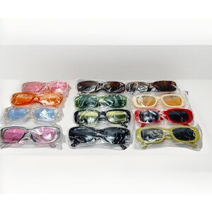 12 Pairs Small Retro Rectangle Sunglasses Bulk 90s Vintage Trendy Colorful Pack